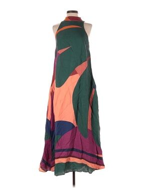 Farm Rio Green Peach Purple Colorblock Halter Maxi Skirt